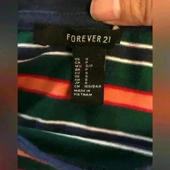 Forever 21 green orange white black striped crop top Small - Picture 6 of 6